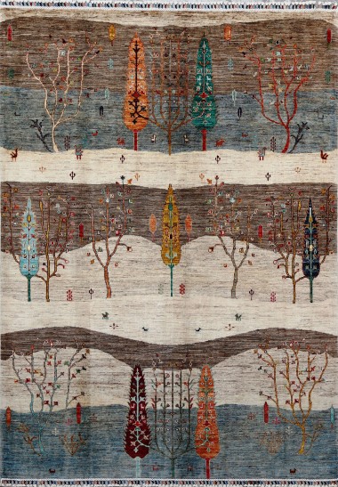 Bohemian Beige/Tan Wool Area Rug: Karachi Lahore 5450: Beige/Brown (Hand-Knotted Area Rug)