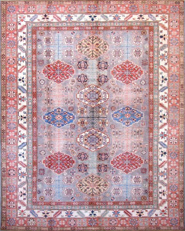 Traditional Beige/Tan Wool Area Rug: Karachi Lahore 5635: Taupe/Salmon (Hand-Knotted Area Rug)
