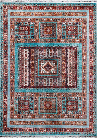 Bohemian/Traditional Multi Wool Area Rug: Karachi Lahore 5726: Multi (Hand-Knotted Area Rug)