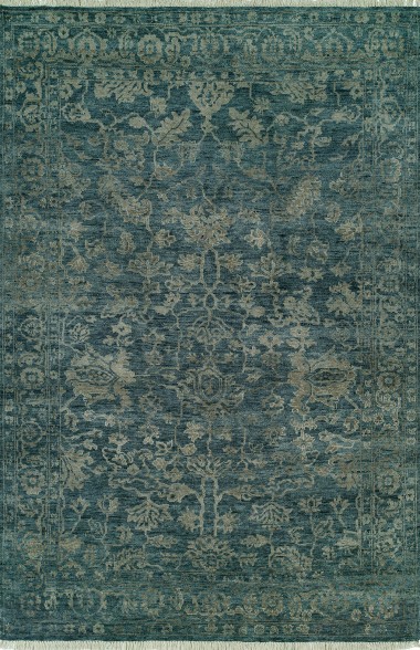Traditional Blue/Navy Wool Area Rug: Regal Mosaic Garden 1813681: Blue/Green (Hand-Knotted Area Rug)