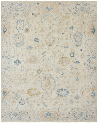 Traditional Beige/Tan Wool Area Rug: Regal Mosaic Garden 1813781: Parchment/Vintage Blues (Hand-Knotted Area Rug)
