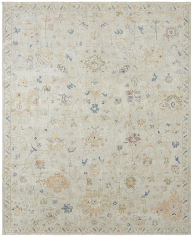 Traditional Ivory/White Wool Area Rug: Regal Mosaic Garden 1813881: Antique White/Soft Pastels (Hand-Knotted Area Rug)