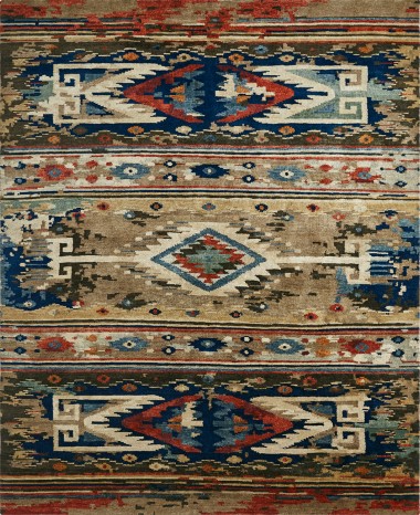 Bohemian Blue/Navy Wool Area Rug: Regal Mission Viejo 1813337: Blue (Hand-Knotted Area Rug)