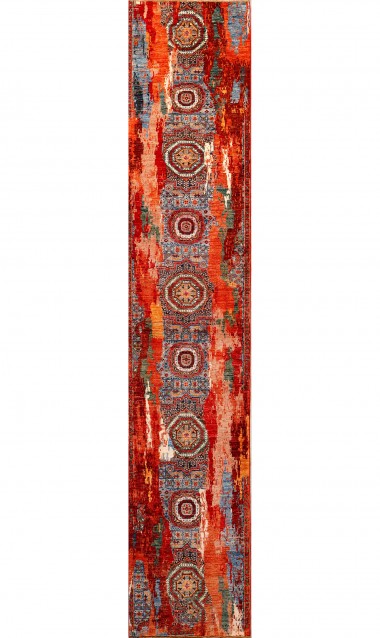 Karachi | Mughal | 108: Red area rug Traditional/Modern Red/Burgundy Wool Area Rug: Karachi Mughal 108: Red (Hand-Knotted Area Rug)