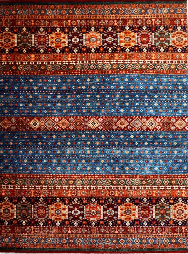 Bohemian/Traditional Blue/Navy Wool Area Rug: Karachi Mughal 22: Blue/Multi (Hand-Knotted Area Rug)