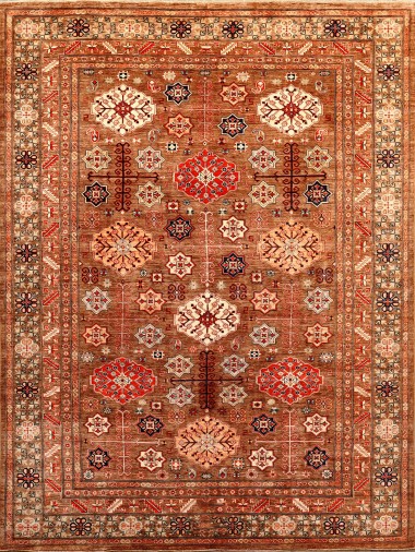 Traditional Orange/Rust Wool Area Rug: Karachi Mughal 35: Rust (Hand-Knotted Area Rug)