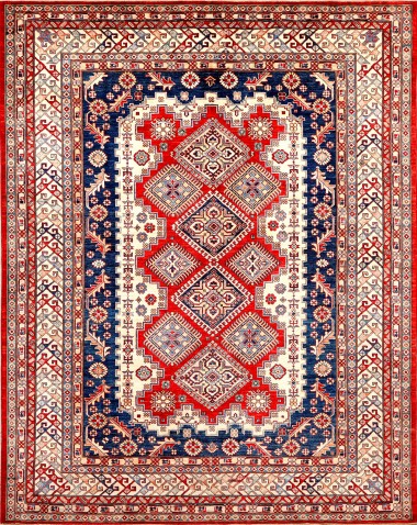 Karachi | Mughal | 42: Red area rug Traditional Red/Burgundy Wool Area Rug: Karachi Mughal 42: Red (Hand-Knotted Area Rug)