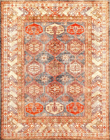Traditional Grey/Silver Wool Area Rug: Karachi Mughal 47: Slate (Hand-Knotted Area Rug)