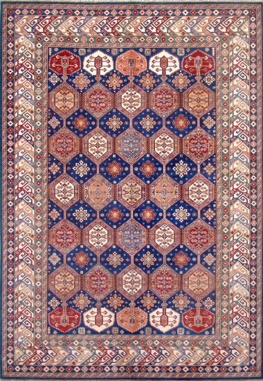 Bohemian/Traditional Blue/Navy Wool Area Rug: Karachi Mughal 5242: Blue/Multi (Hand-Knotted Area Rug)