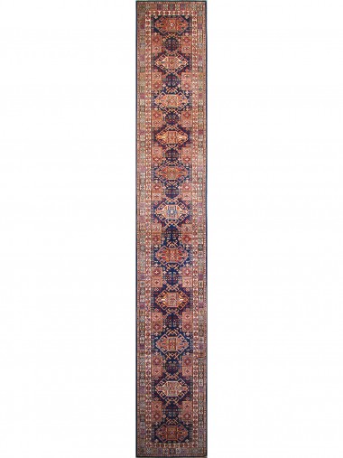 Bohemian/Traditional Blue/Navy Wool Area Rug: Karachi Mughal 5546: Navy/Multi (Hand-Knotted Area Rug)