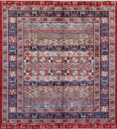 Bohemian/Traditional Blue/Navy Wool Area Rug: Karachi Mughal 5776: Navy/Multi (Hand-Knotted Area Rug)