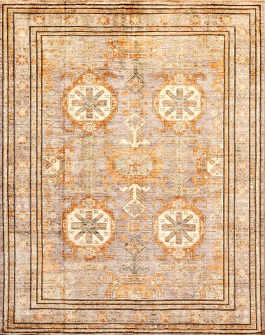 Bohemian/Traditional Beige/Tan Wool Area Rug: Karachi Mughal 58: Beige (Hand-Knotted Area Rug)