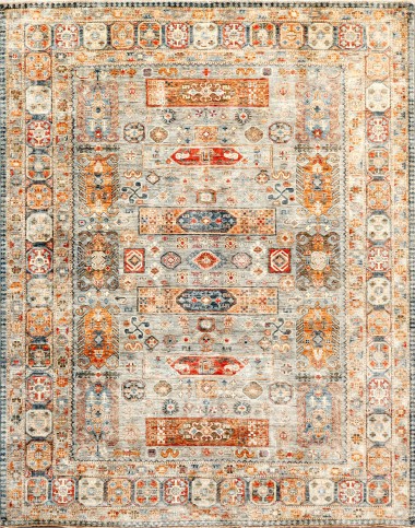 Bohemian/Traditional Green Wool Area Rug: Karachi Mughal 60: Green (Hand-Knotted Area Rug)
