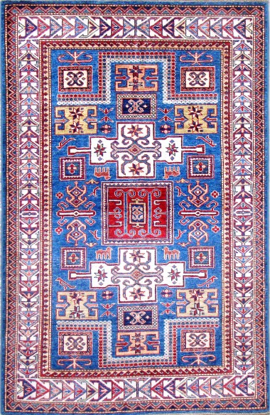 Bohemian/Traditional Blue/Navy Wool Area Rug: Karachi Mughal 6974: Blue/Multi (Hand-Knotted Area Rug)