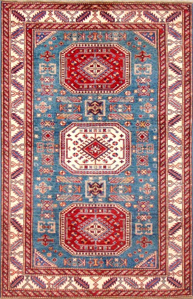 Karachi | Mughal | 7102: Blue/Ivory area rug Bohemian/Traditional Blue/Navy Wool Area Rug: Karachi Mughal 7102: Blue/Ivory (Hand-Knotted Area Rug)