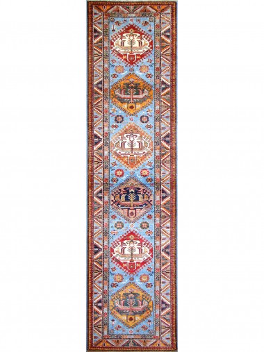 Bohemian/Traditional Blue/Navy Wool Area Rug: Karachi Mughal 7595: Teal/Multi (Hand-Knotted Area Rug)