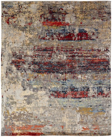Transitional/Modern Red/Burgundy Wool Area Rug: Regal New Love 1814583: Sunset (Hand-Knotted Area Rug)
