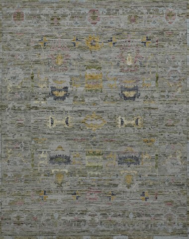 Traditional/Bohemian Grey/Silver Wool Area Rug: Mafi Signature Restoration OSE-208 (Hand-Knotted Area Rug)