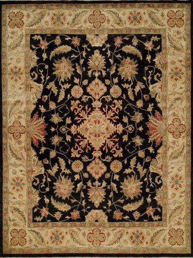 Traditional Charcoal/Black Wool Area Rug: Regal Old Urban 1815004: Black/Ivory (Hand-Knotted Area Rug)