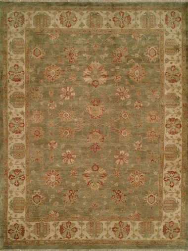 Traditional Green Wool Area Rug: Regal Old Urban 1815504: Green/Ivory (Hand-Knotted Area Rug)