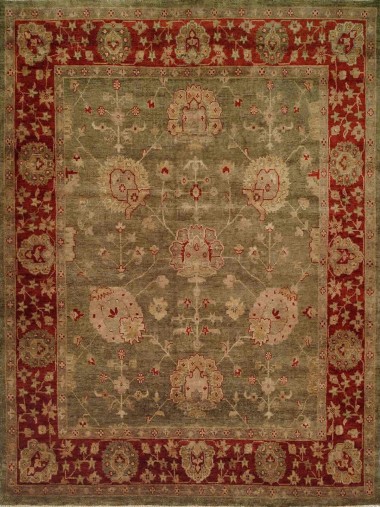 Traditional Green Wool Area Rug: Regal Old Urban 1815514: Green/Rust (Hand-Knotted Area Rug)
