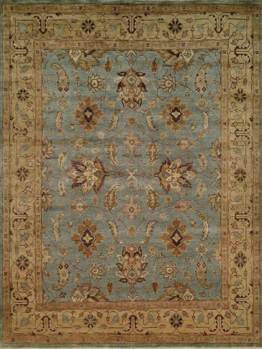 Traditional Blue/Navy Wool Area Rug: Regal Old Urban 1815614: Light Blue/Gold (Hand-Knotted Area Rug)