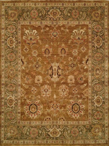 Traditional Brown Wool Area Rug: Regal Old Urban 1815254: Brown/Green (Hand-Knotted Area Rug)