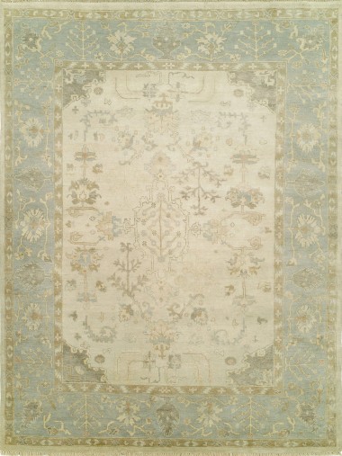 Traditional Ivory/White Wool Area Rug: Regal Old Urban 1815364: Ivory/Spa Blue (Hand-Knotted Area Rug)