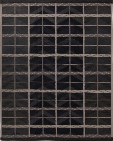 Modern/Bohemian Charcoal/Black Wool Area Rug: Oslo Storm Blå Storm Blue 151902: Black/Beige (Hand-Knotted Area Rug)