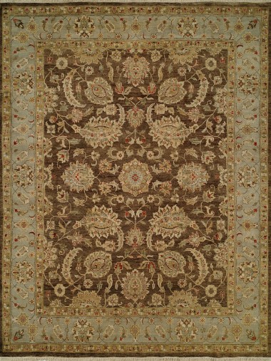 Traditional Brown Wool Area Rug: Regal Phocelia 1816079: Brown/Blue (Hand-Knotted Area Rug)
