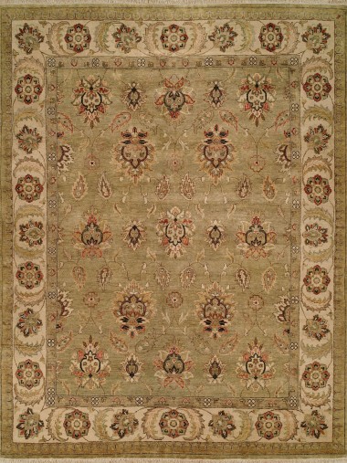 Traditional Green Wool Area Rug: Regal Phocelia 1816579: Celadon/Ivory (Hand-Knotted Area Rug)