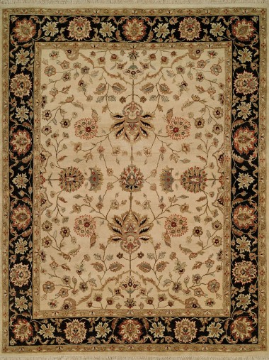 Traditional Ivory/White Wool Area Rug: Regal Phocelia 1816089: Ivory/Black (Hand-Knotted Area Rug)
