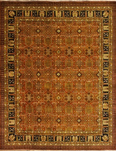 Traditional Orange/Rust Wool Area Rug: Regal Phocelia 1816599: Cinnamon/Black (Hand-Knotted Area Rug)
