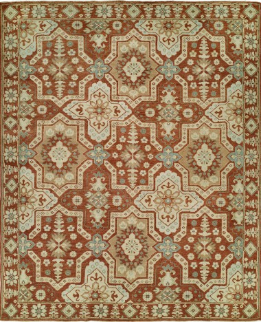 Transitional/Traditional Orange/Rust Wool Area Rug: Regal Palette Matrix 1816929: Rust/Beige (Hand-Knotted Area Rug)