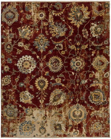 Transitional/Traditional Red Wool Area Rug: Silk Road Prose 191611 (Hand-Knotted Area Rug)