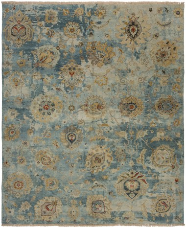 Transitional/Traditional Light Blue Wool Area Rug: Silk Road Prose 191621 (Hand-Knotted Area Rug)