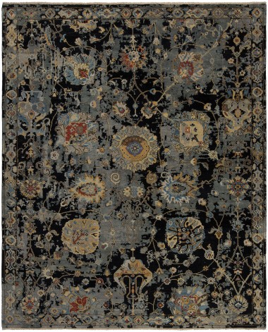 Silk Road | Prose | 191641: Black area rug Transitional/Traditional Black Wool Area Rug: Silk Road Prose 191641 (Hand-Knotted Area Rug)
