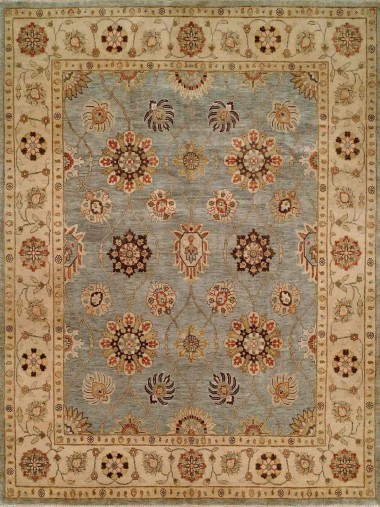 Traditional Blue/Navy Wool Area Rug: Regal Rhapsody 1818087: Teal/Ivory (Hand-Knotted Area Rug)