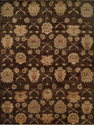 Transitional Brown Wool Area Rug: Regal Rhapsody 1818387: Brown/Beige (Hand-Knotted Area Rug)