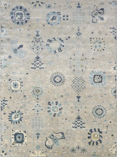 Traditional/Bohemian White/Ivory Wool Area Rug: Antiquity Renaissance Charm 1131504: Ivory/Blue (Hand-Knotted Area Rug)