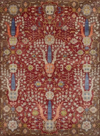 Traditional Red/Burgundy Wool Area Rug: Antiquity Renaissance Charm 1130804: Burgundy/Denim (Hand-Knotted Area Rug)