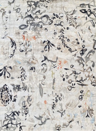 Contemporary White/Ivory Wool Area Rug: Modern Masters Graffiti Riku 13180: Ivory (Hand-Knotted Area Rug)
