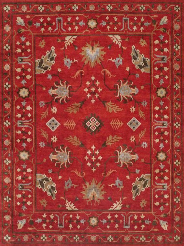 Bohemian Red/Burgundy Wool Area Rug: Regal South Dakota 1819523: Red (Hand-Knotted Area Rug)
