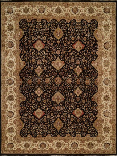 Traditional Charcoal/Black Wool Area Rug: Regal San Juan 1819964: Black/Ivory (Hand-Knotted Area Rug)