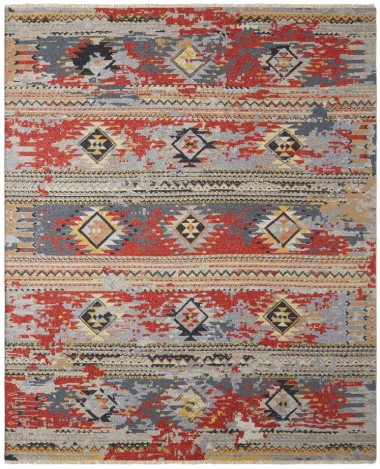 Bohemian Red/Burgundy Wool Area Rug: Regal Skyward 1819191: Canyon Red/Greys (Handmade Area Rug)