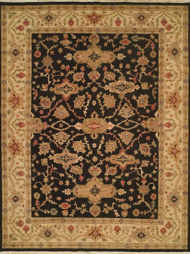 Traditional/Bohemian Charcoal/Black Wool Area Rug: Regal Sudan 1819741: Black/Ivory (Handmade Area Rug)