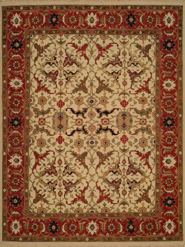 Traditional/Bohemian Ivory/White Wool Area Rug: Regal Sudan 1819612: Ivory/Red (Handmade Area Rug)