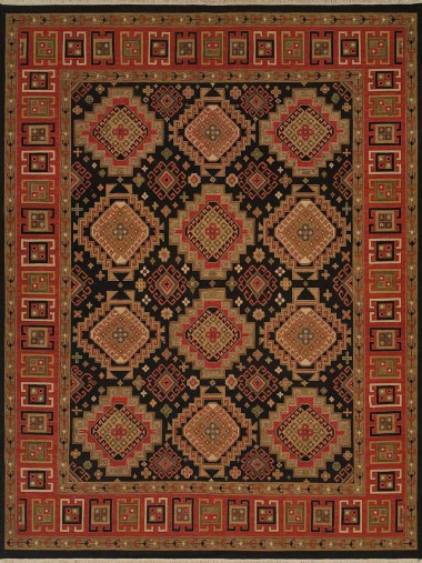Traditional/Bohemian Charcoal/Black Wool Area Rug: Regal Sudan 1819222: Black/Red (Handmade Area Rug)