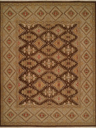 Traditional/Bohemian Brown Wool Area Rug: Regal Sudan 1819322: Brown/Green (Handmade Area Rug)
