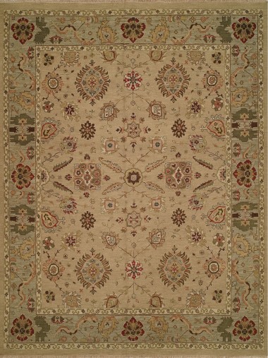 Traditional/Bohemian Beige/Tan Wool Area Rug: Regal Sudan 1819562: Tan/Green (Handmade Area Rug)